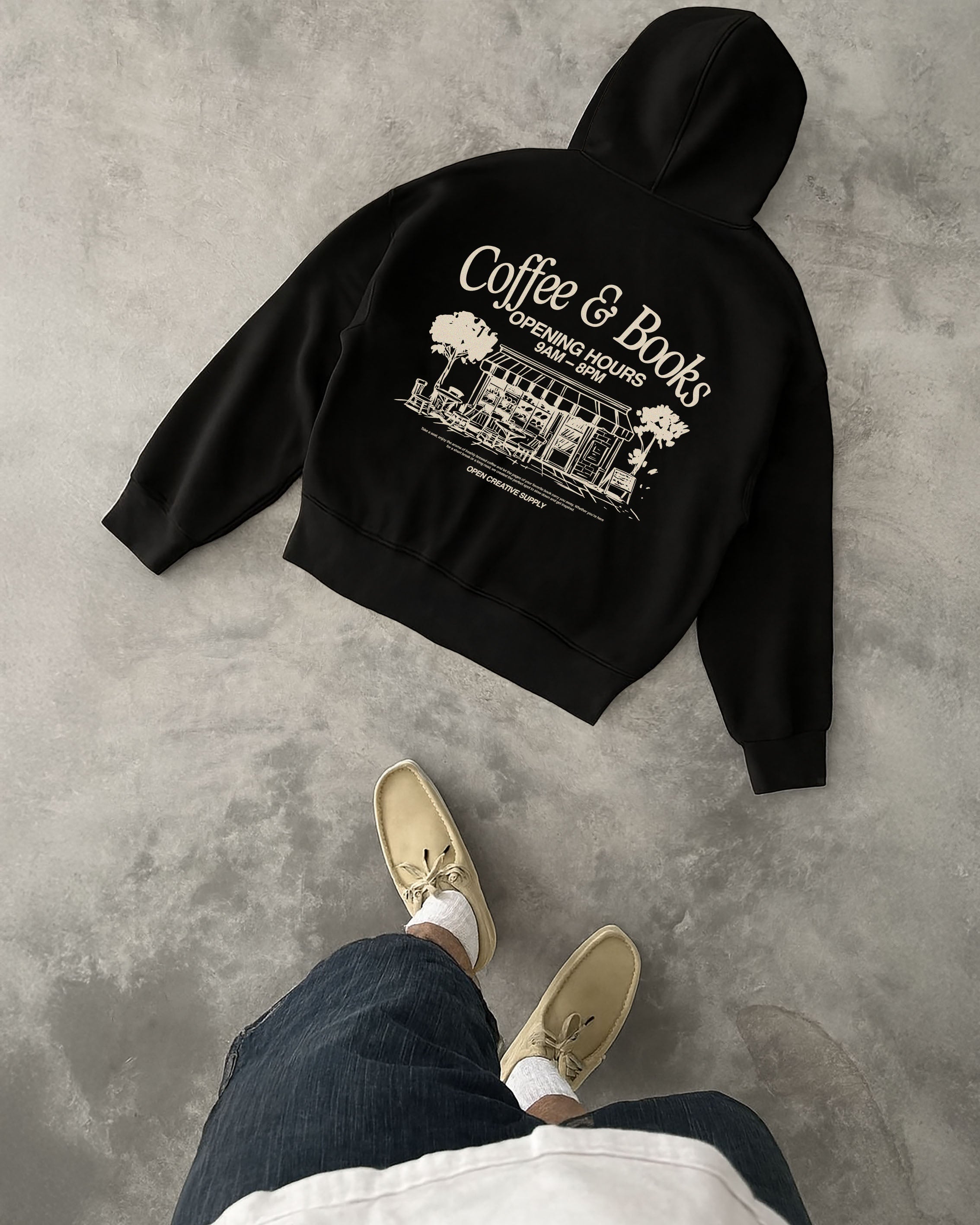 OCS Oversized Hoodie - Coffee & Books – Open Creative Supply